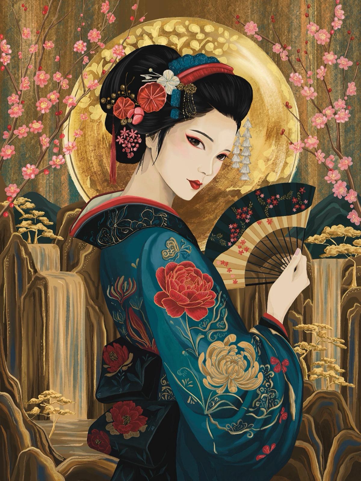 Geisha portrait in traditional kimono